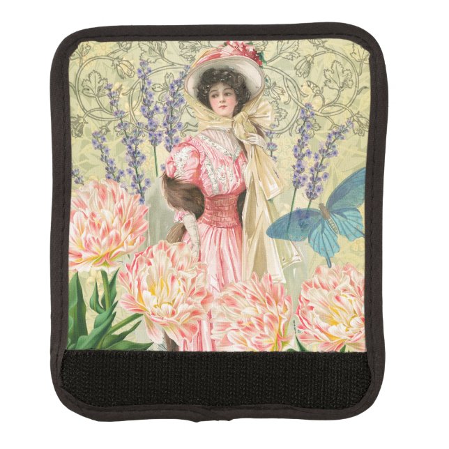 Pink Floral Victorian Woman Regency Luggage Handle Wrap (Front)