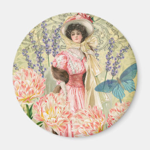 Pink Floral Victorian Woman Regency Magnet