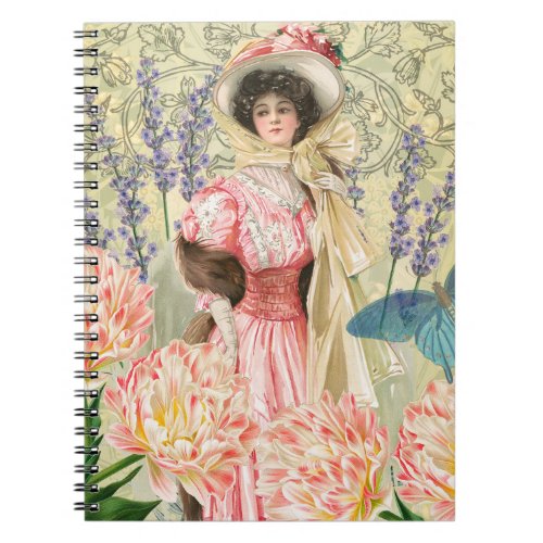 Pink Floral Victorian Woman Regency Notebook