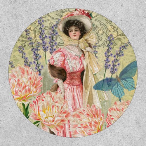 Pink Floral Victorian Woman Regency Patch