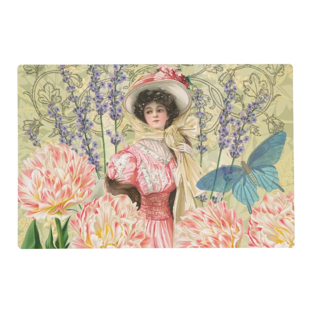 Pink Floral Victorian Woman Regency Placemat (Front)