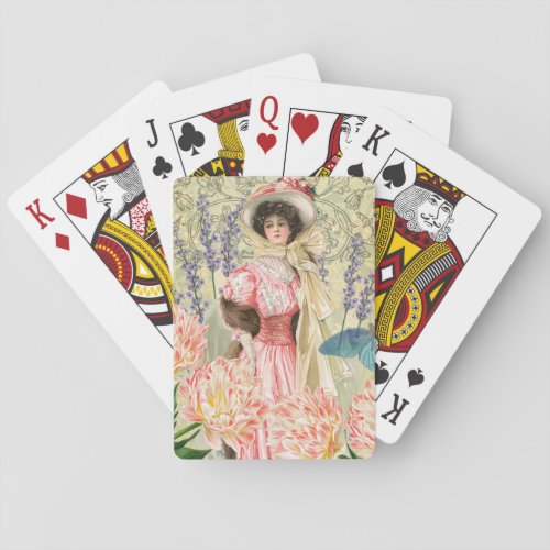 Pink Floral Victorian Woman Regency Playing Cards