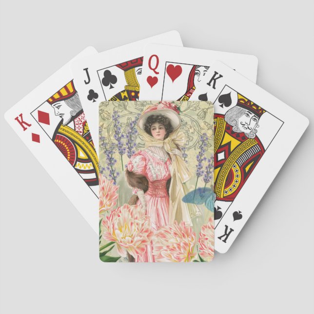 Pink Floral Victorian Woman Regency Poker Cards (Back)