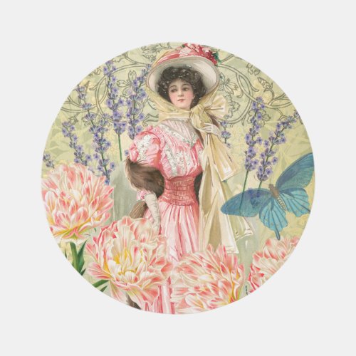 Pink Floral Victorian Woman Regency Rug
