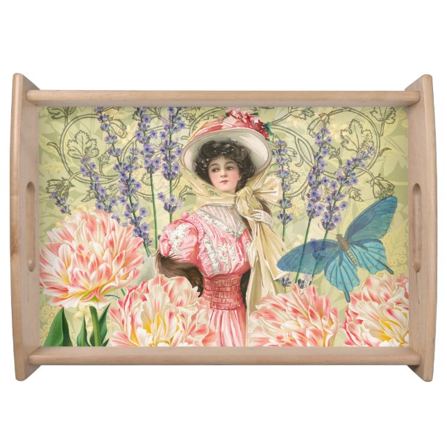Pink Floral Victorian Woman Regency Serving Tray (Front)