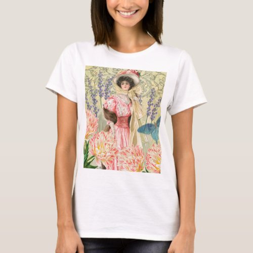 Pink Floral Victorian Woman Regency T_Shirt
