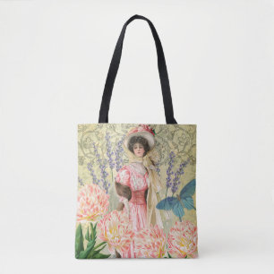 Pink Floral Victorian Woman Regency Tote Bag