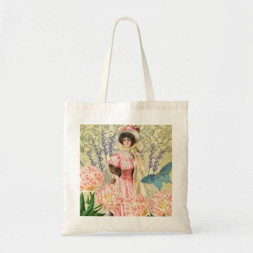Pink Floral Victorian Woman Regency Tote Bag