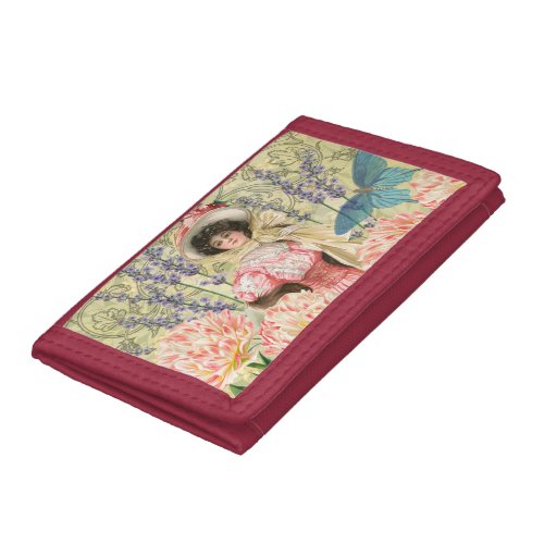 Pink Floral Victorian Woman Regency Trifold Wallet