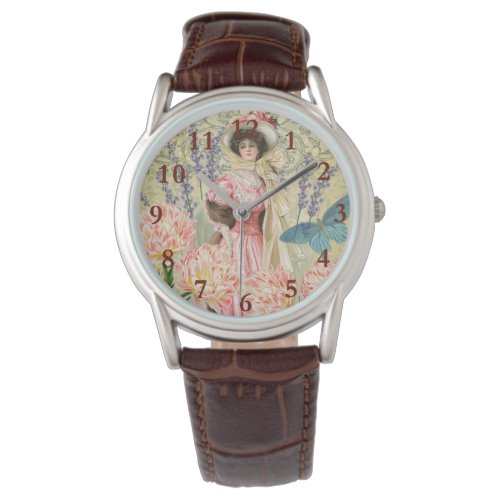 Pink Floral Victorian Woman Regency Watch