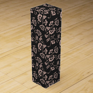Pink Floral Vine Pattern on Dark Gray Wine Box