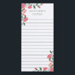Pink Floral Vines Lined Magnetic Notepad<br><div class="desc">Lined floral notepad you can hang on your fridge. Floral vines with flowers and flower buds in blush pink and deep pink and green leaves. Customize with your name in charming green letters.</div>