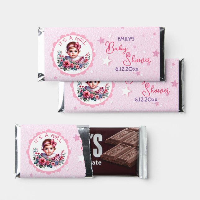 Pink Floral Vintage Baby Shower Thank You Hershey Bar Favors (Front)