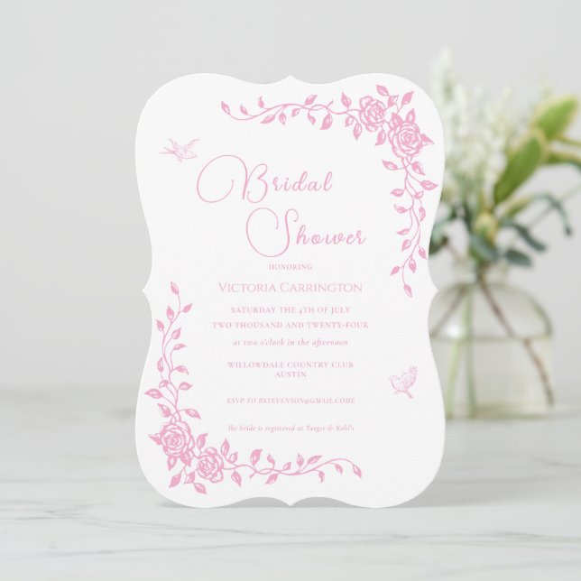 Pink Floral Vintage Bridal Shower Invitation (Standing Front)