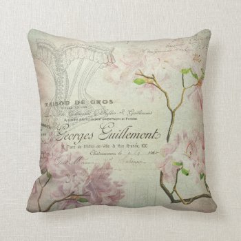Pink Floral Vintage Chic French Script Home Decor Throw Pillow by red_dress at Zazzle
