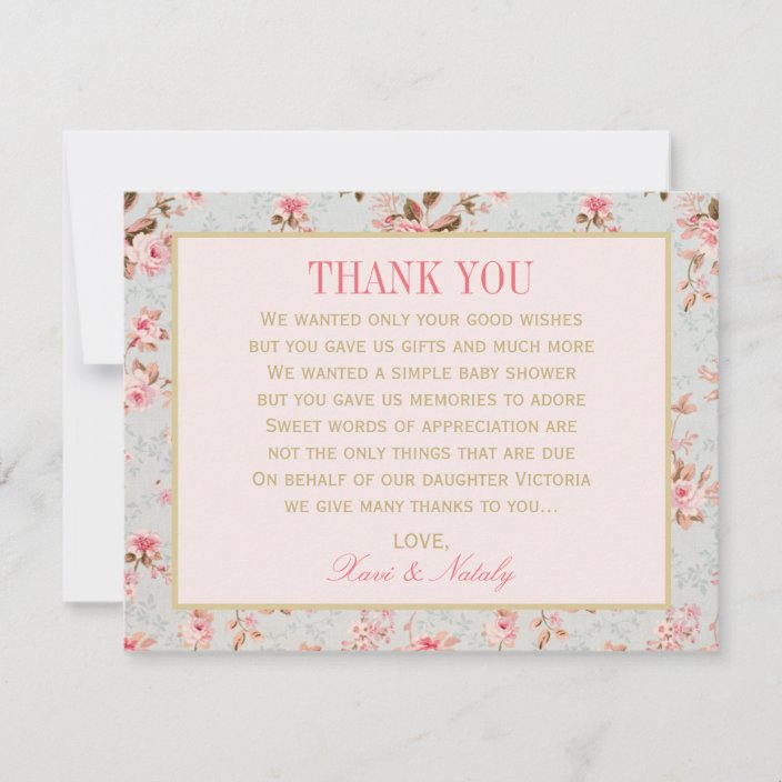 Pink Classic Vintage Personalized Wedding Thank You Cards