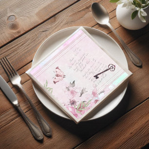 Pink Floral Vintage Handwriting Ephemera Decoupage Paper Dinner Napkins