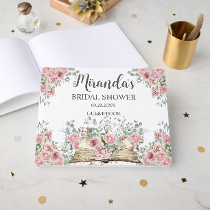 Pink Floral Vintage New Chapter Bridal Shower Guest Book