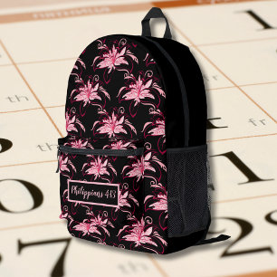 Pink Floral Vintage Pattern with Bible Verse Printed Backpack