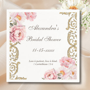 Pink Floral Vintage Peony Christian Bridal Shower Napkins