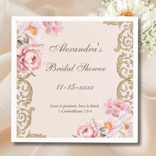 Pink Floral Vintage Peony Christian Bridal Shower Napkins