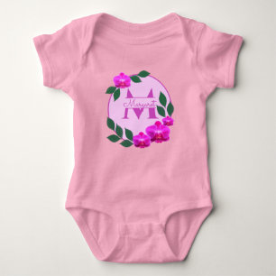 Pink floral vintage personalized name initial  baby bodysuit