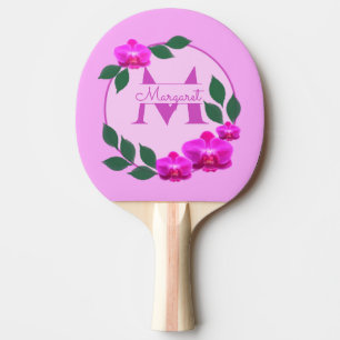 Pink floral vintage personalized name initial ping pong paddle