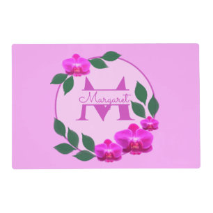 Pink floral vintage personalized name initial placemat