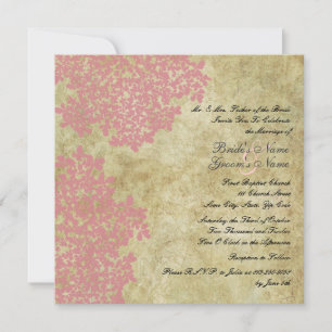 Pink Floral Vintage Square Wedding Invitations