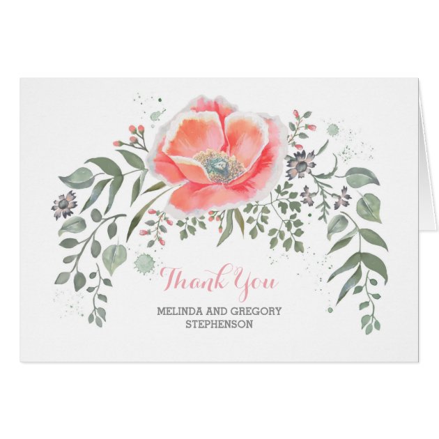 Pink Floral Vintage Wedding Thank You Card