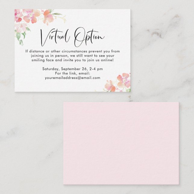 Pink Floral Virtual Option Baby Shower Party Enclo Enclosure Card (Front/Back)
