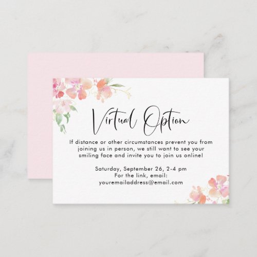 Pink Floral Virtual Option Baby Shower Party Enclo Enclosure Card