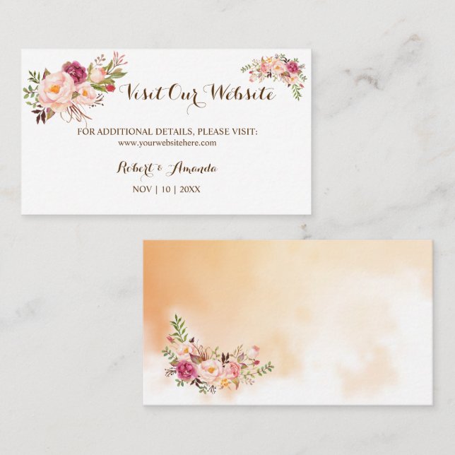 Pink Floral Visit our Website Wedding insert card (Front/Back)