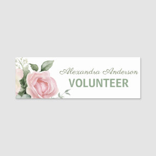 Pink Floral Volunteer Name Tag