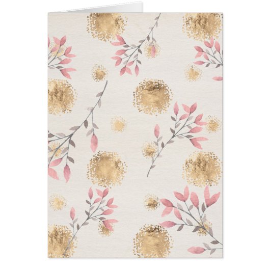 Pink Floral w/Gold Spatter Dots Blank Inside Card (Front)