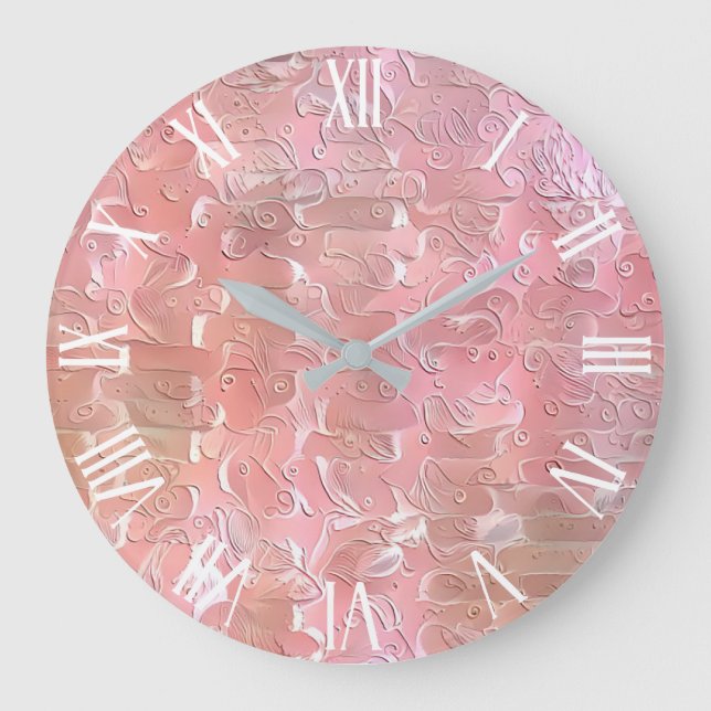 Pink Floral Wall Art Dream Large Clock (Front)