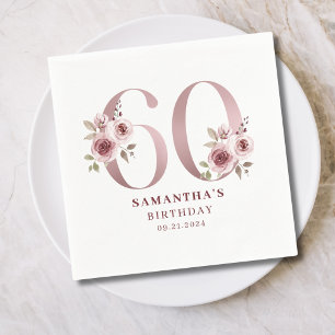 Pink Floral Watercolor 60th Birthday Napkins