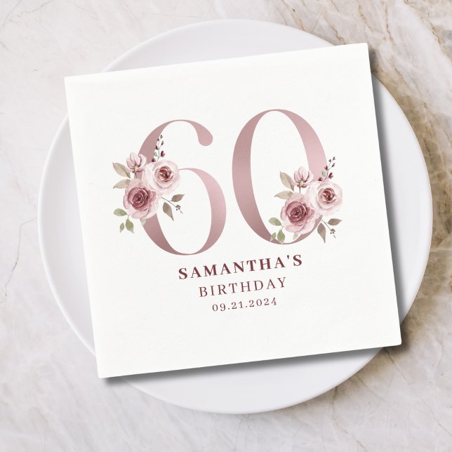 Pink Floral Watercolor 60th Birthday  Napkins (Creator Uploaded)