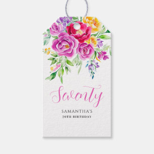 Pink Floral Watercolor 70th Birthday Gift Tags