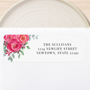 Pink Floral Watercolor Address Label