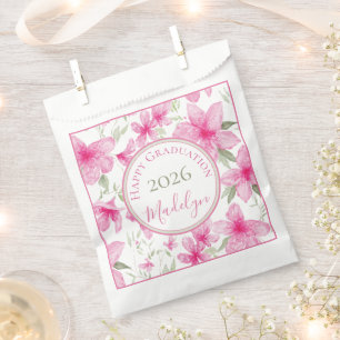 Pink Floral Watercolor Azalea Graduation Favor Bag