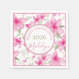 Pink Floral Watercolor Azalea Graduation Napkins