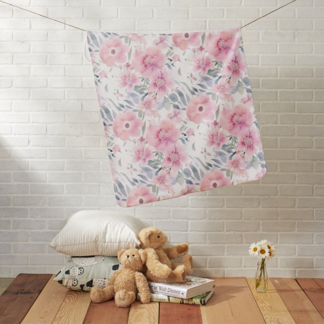 Pink Floral Watercolor  Baby Blanket (In Situ)