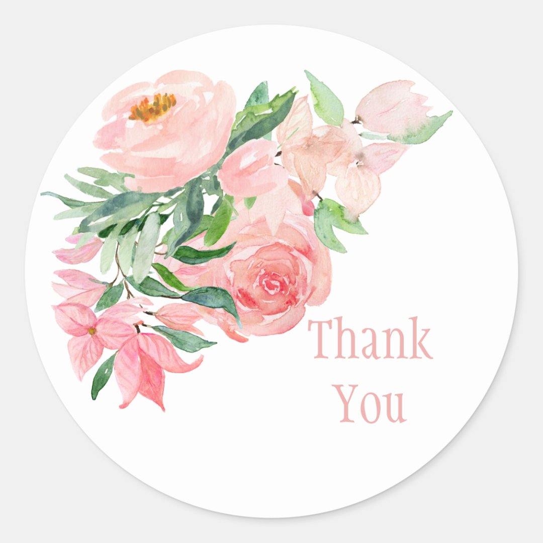 Pink Floral Watercolor Baby Love Girl Baby Shower Classic Round Sticker ...