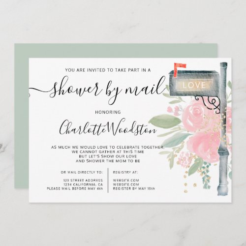 Pink Floral watercolor baby shower by mail box Invitation