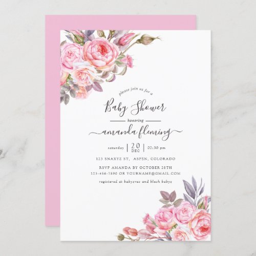 Pink Floral Watercolor Baby Shower Invitation