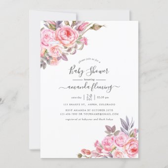 Pink Floral Watercolor Baby Shower Invitation | Zazzle