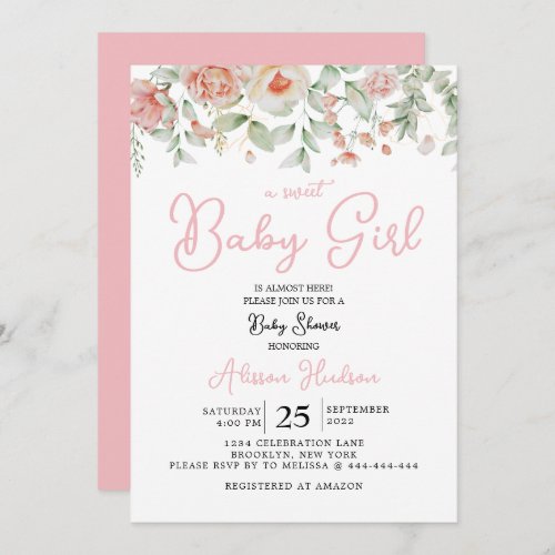 Pink Floral Watercolor Baby Shower Invitation