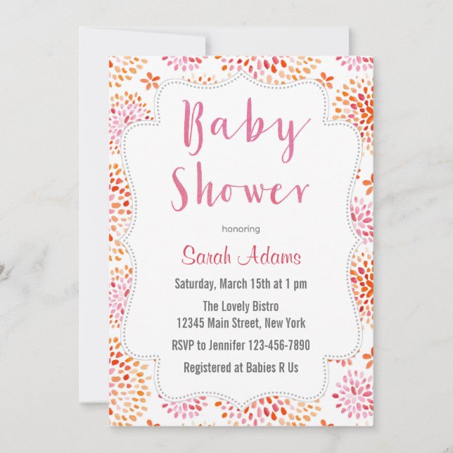 Pink Floral Watercolor Baby Shower Invitation (Front)