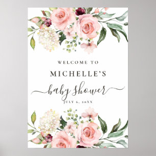 Pink Floral Watercolor Baby Shower Welcome Sign